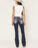 Image #1 - Miss Me Women's Dark Wash Mid Rise Faux Flap Pocket Bootcut Stretch Denim Jeans, Dark Wash, hi-res