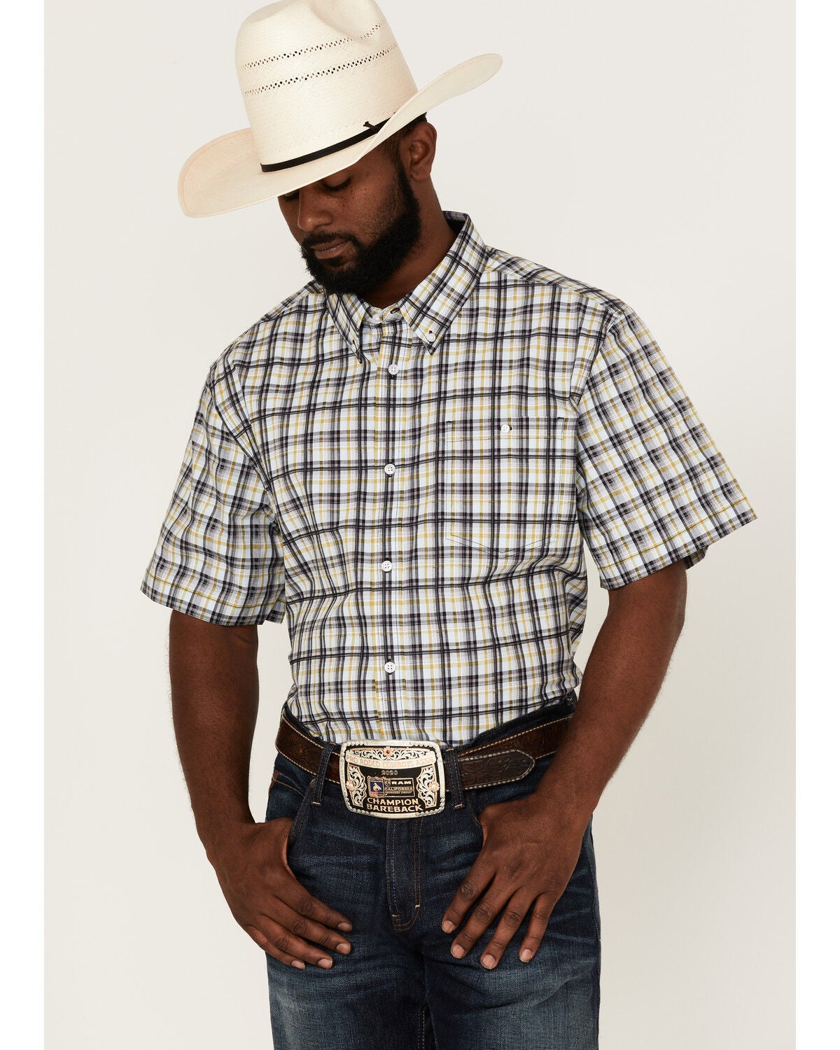 Image #1 - RANK 45&reg; Men's Sponsor Plaid Print Short Sleeve Button-Down Western Shirt, Multi, hi-res