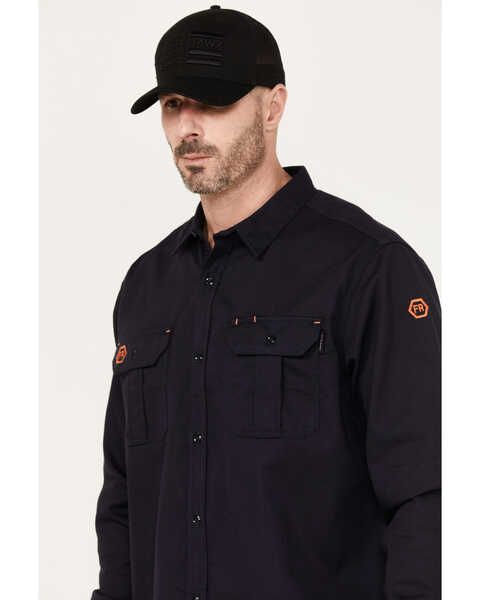 Image #2 - Hawx Men's FR Solid Long Sleeve Button-Down Woven Work Shirt - Big & Tall, Navy, hi-res