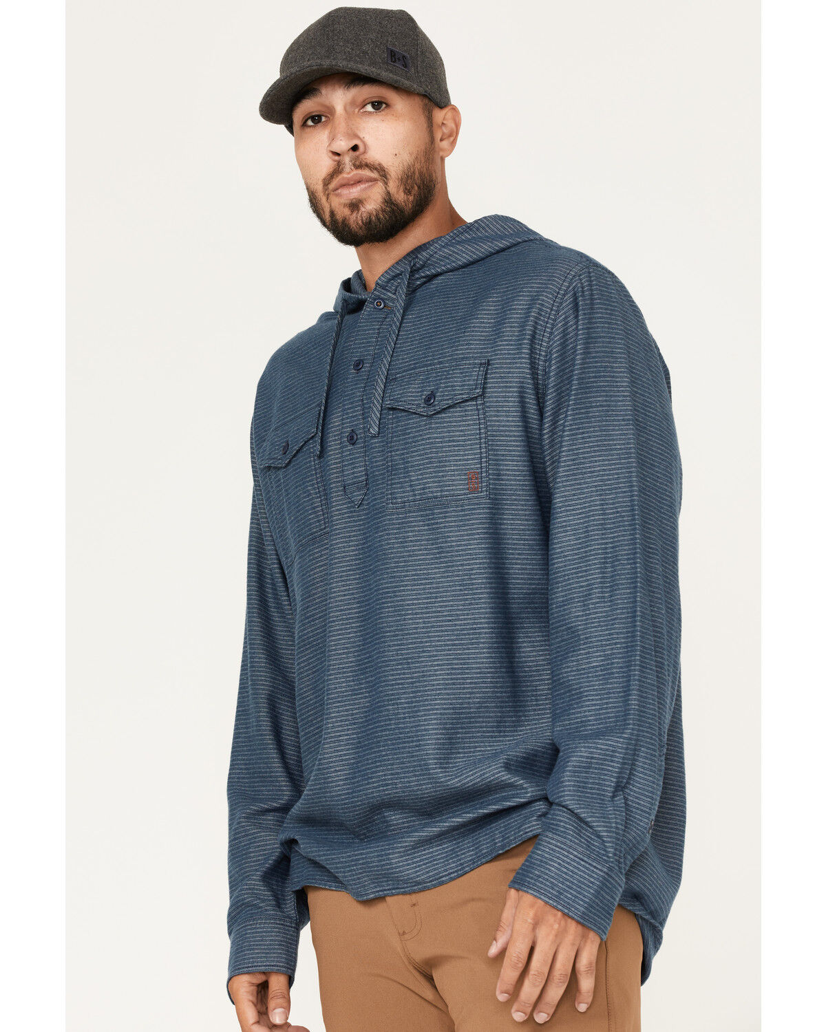Image #2 - Brothers and Sons Men's Striped Pullover Hooded Long Sleeve Western Flannel Shirt, Blue, hi-res