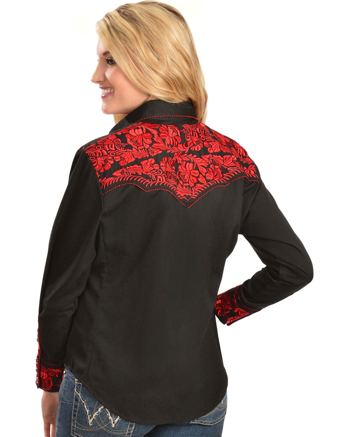 Image #3 - Scully Women's Crimson Floral Embroidered Shirt, Red, hi-res