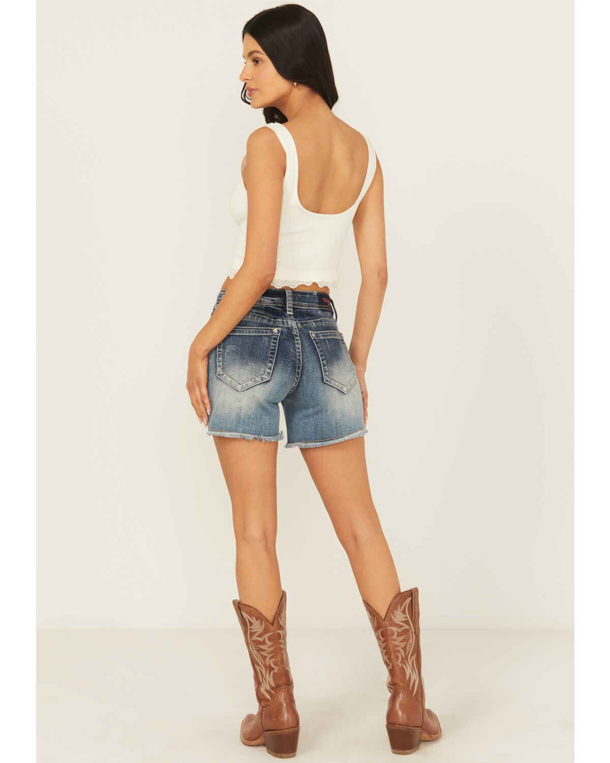 Image #3 - Grace In LA Women's Light Wash Mid Rise Floral Embroidered Cutoff Stretch Denim Short's, Light Wash, hi-res