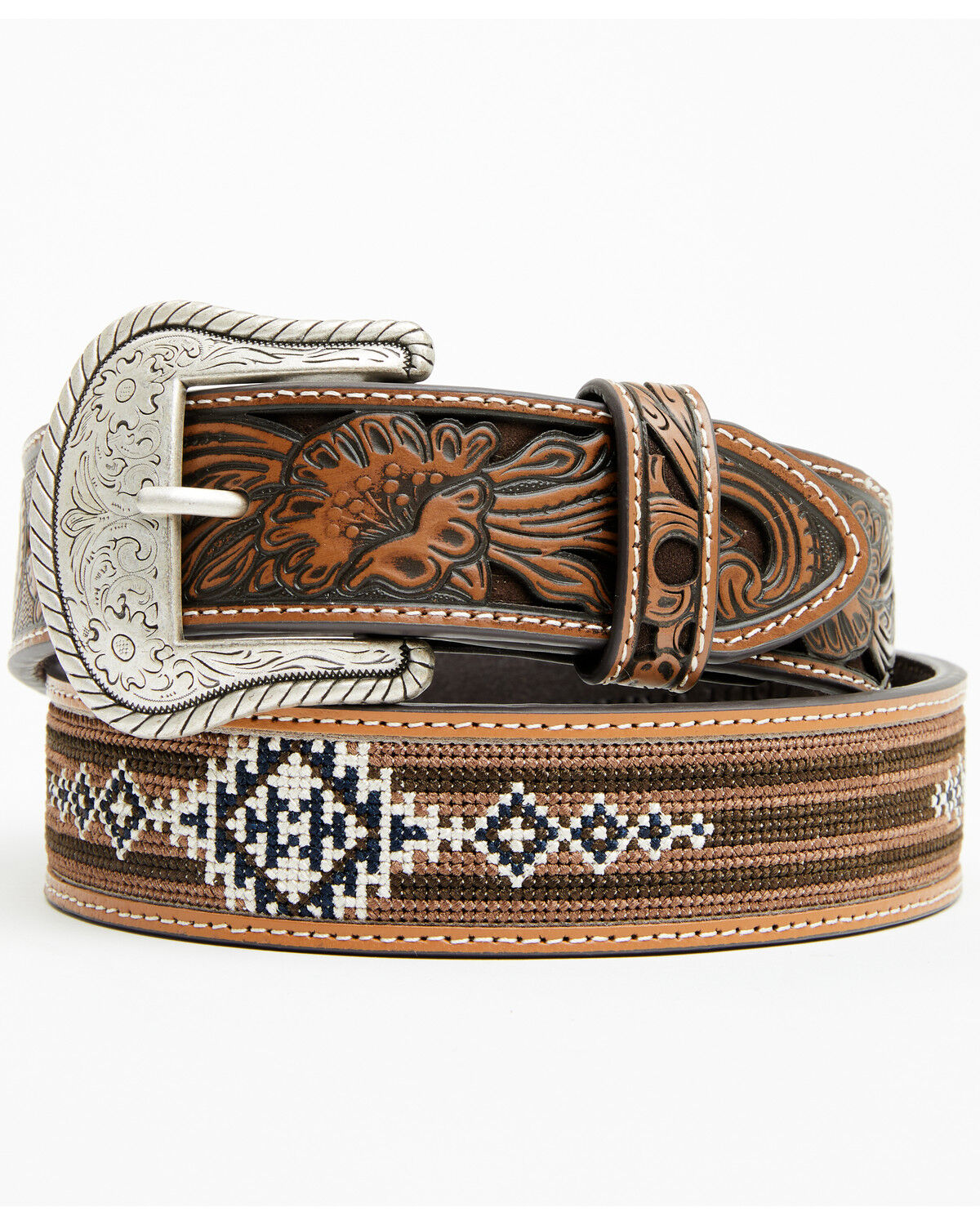 Image #3 - Cody James Men's Austin Southwestern Print Embroidered and Tooled Belt, Brown, hi-res
