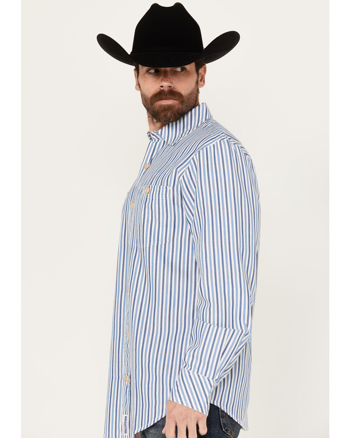 Image #2 - Resistol Men's Quest Striped Long Sleeve Button-Down Western Shirt, Blue, hi-res