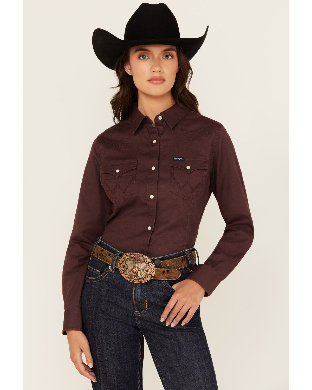 Image #1 - Wrangler Retro Women's Solid Long Sleeve Snap Western Shirt, Purple, hi-res