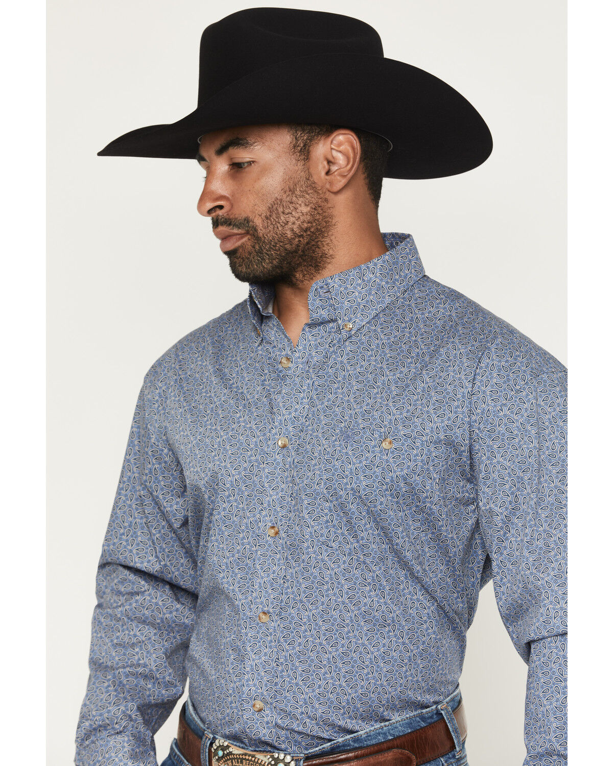 Image #2 - Wrangler Men's Paisley Print Long Sleeve Button-Down Stretch Western Shirt, Navy, hi-res