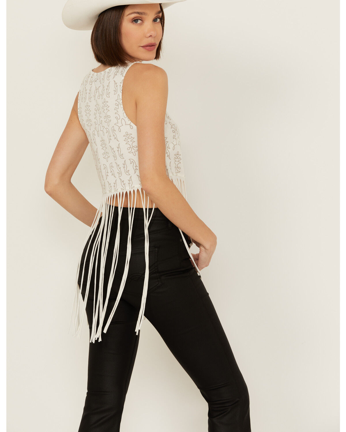 Image #4 - Rock & Roll Denim Women's Sleeveless Boot Stitch Fringe Tank, Natural, hi-res