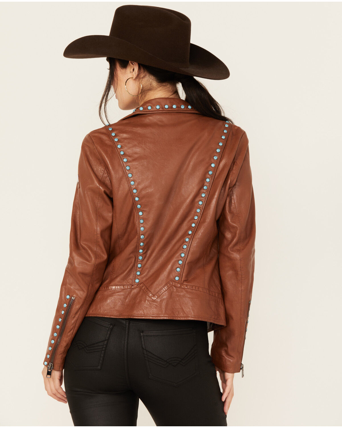 Image #4 - Maurtius Leather Women's Boot Barn Exclusive Studded Leather Jacket, Tan, hi-res