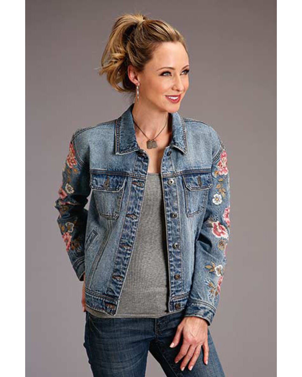 Stetson Women's Blue Floral Embroidered 