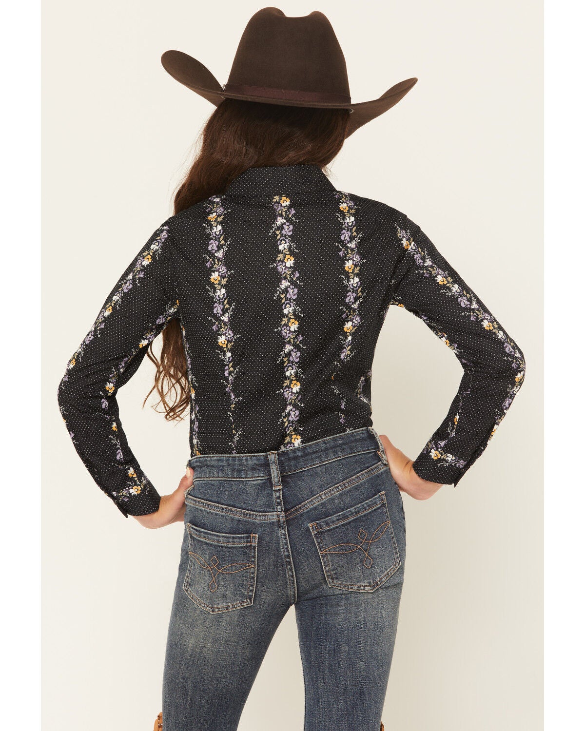 Image #4 - Cruel Girl Girls' Floral Wallpaper Print Long Sleeve Snap Western Shirt, Black, hi-res