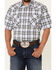 Image #3 - Rough Stock By Panhandle Men's Large Dobby Plaid Print Short Sleeve Pearl Snap Western Shirt , Blue, hi-res