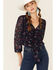Sadie & Sage Women's Navy Floral Print Blouse, Navy, hi-res