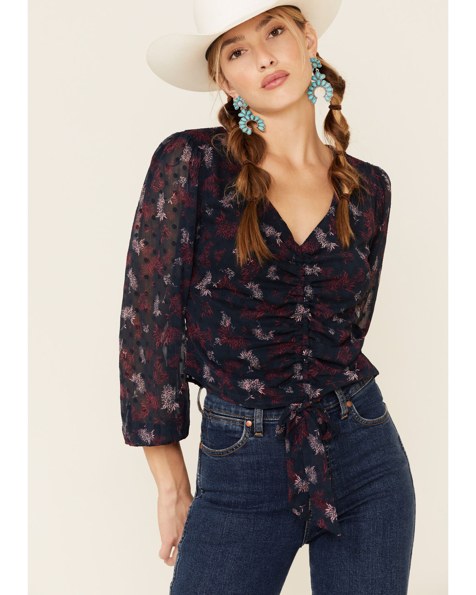 Sadie & Sage Women's Navy Floral Print Blouse - Country Outfitter