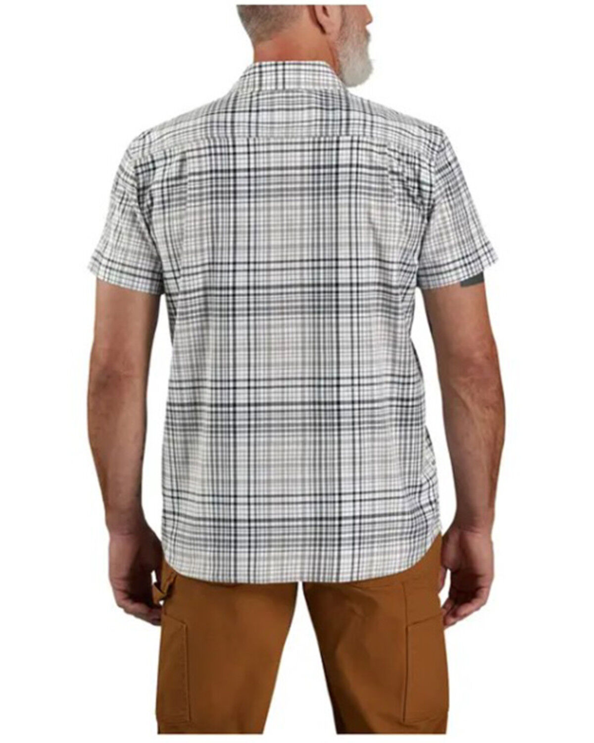 Image #2 - Carhartt Men's Rugged Flex® Plaid Print Relaxed Fit Lightweight Short Sleeve Button-Down Work Shirt, Dark Grey, hi-res
