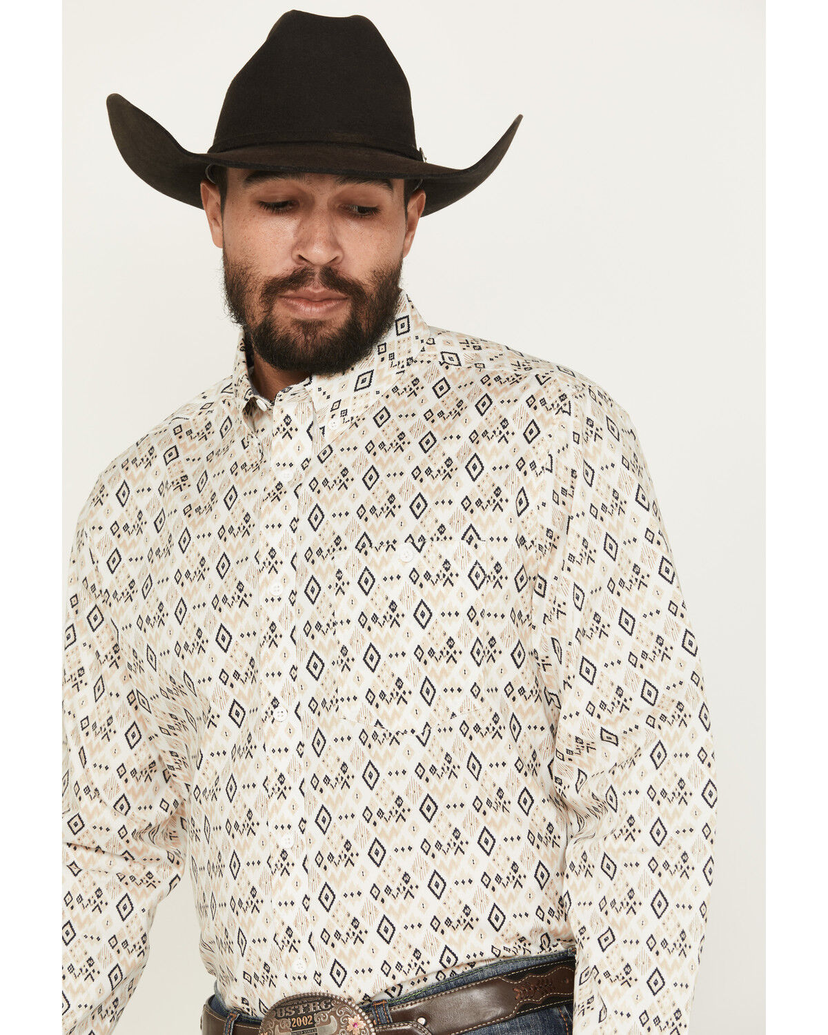 Image #2 - RANK 45® Men's Centralia Medal Geo Print Long Sleeve Button-Down Stretch Western Shirt, White, hi-res