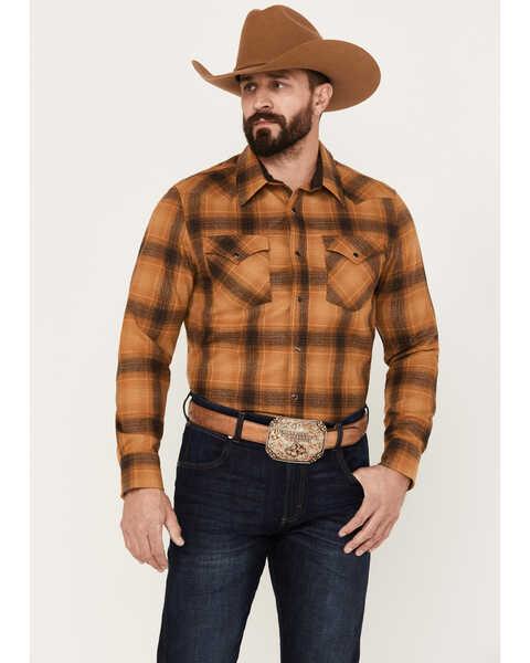 Pendleton Men's Canyon Plaid Print Long Sleeve Western Snap Shirt, Brown, hi-res