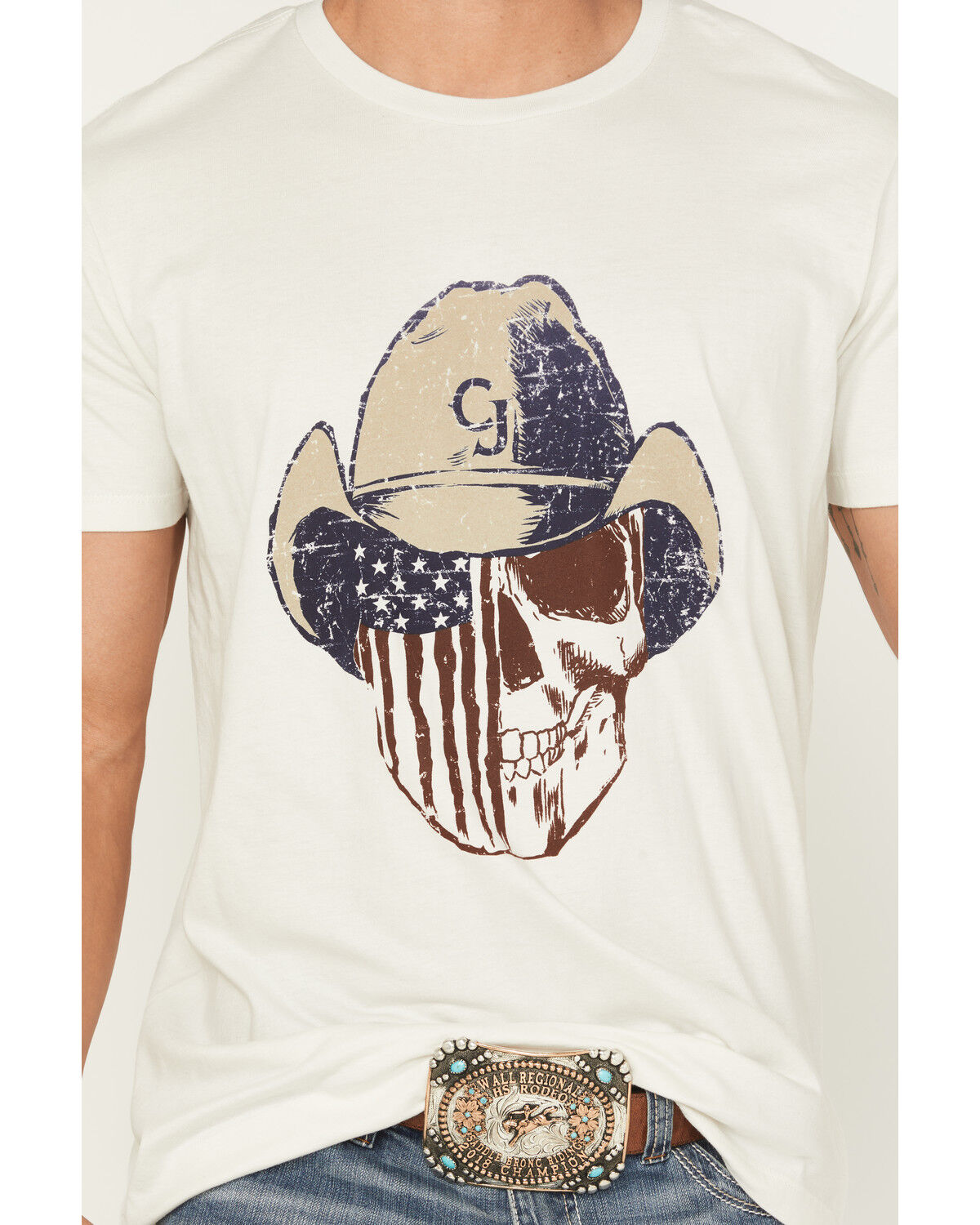 Image #3 - Cody James Men's Best Friend Americana Skull Short Sleeve Graphic T-Shirt, Cream, hi-res