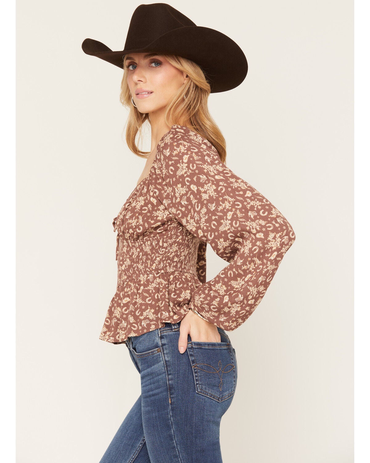 Image #2 - Ash & Violet Women's Boot Barn Exclusive Conversational Print Corset Top, Brown, hi-res