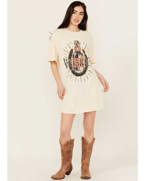 Rock & Roll Denim Women's Whiskey Graphic Short Sleeve T-Shirt Dress, Cream, hi-res