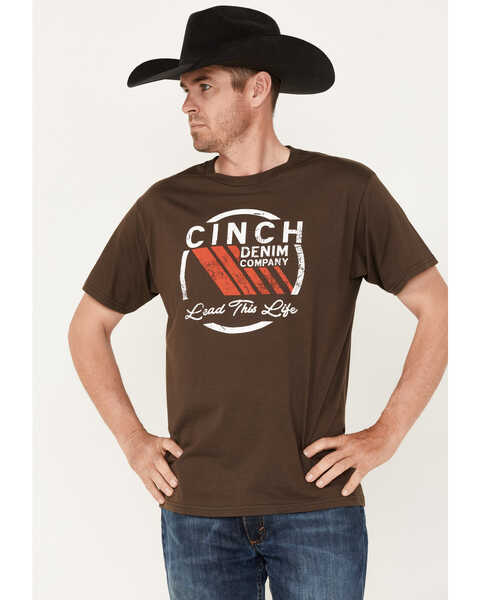 Cinch Men's Lead This Life Logo Graphic T-Shirt , Brown, hi-res