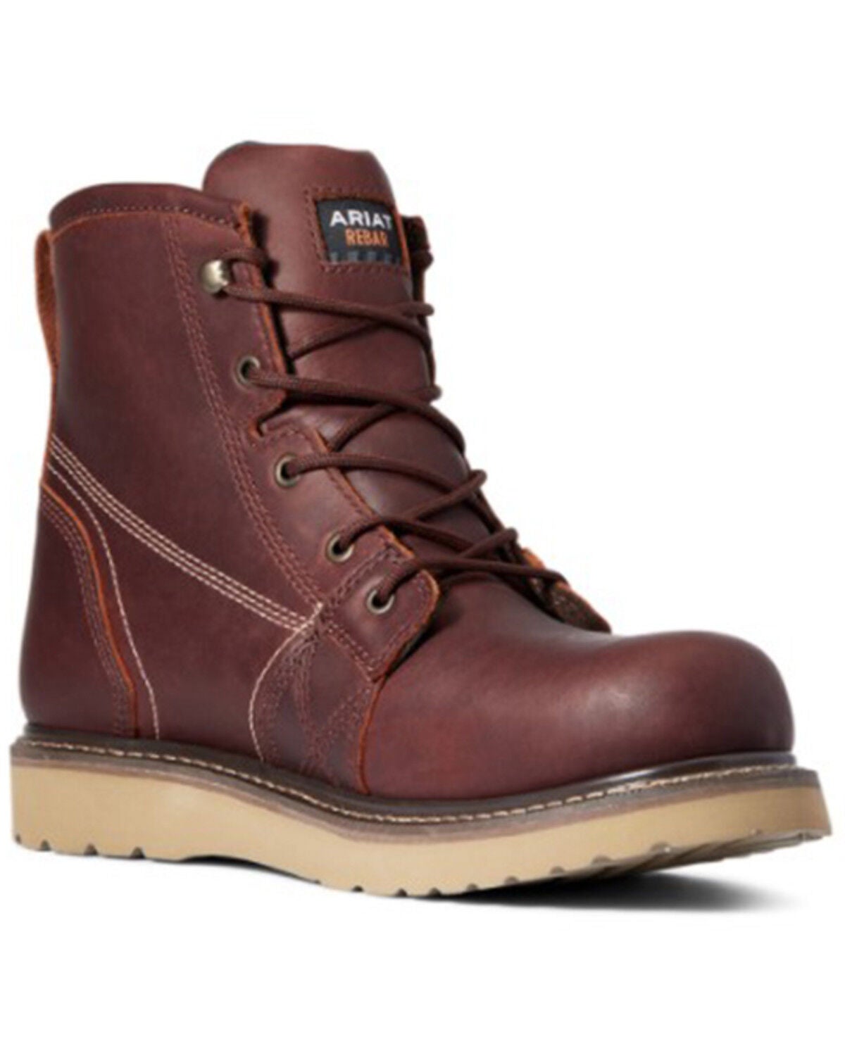 Ariat Men's Rusted Copper Rebar Wedge 6" H20 Soft Work Boot - Soft Toe, Brown, hi-res