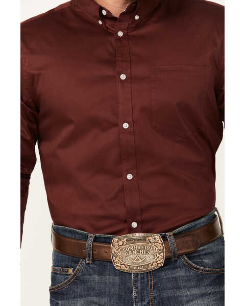 Image #3 - Cody James Men's Basic Twill Long Sleeve Button-Down Performance Western Shirt - Tall, Wine, hi-res