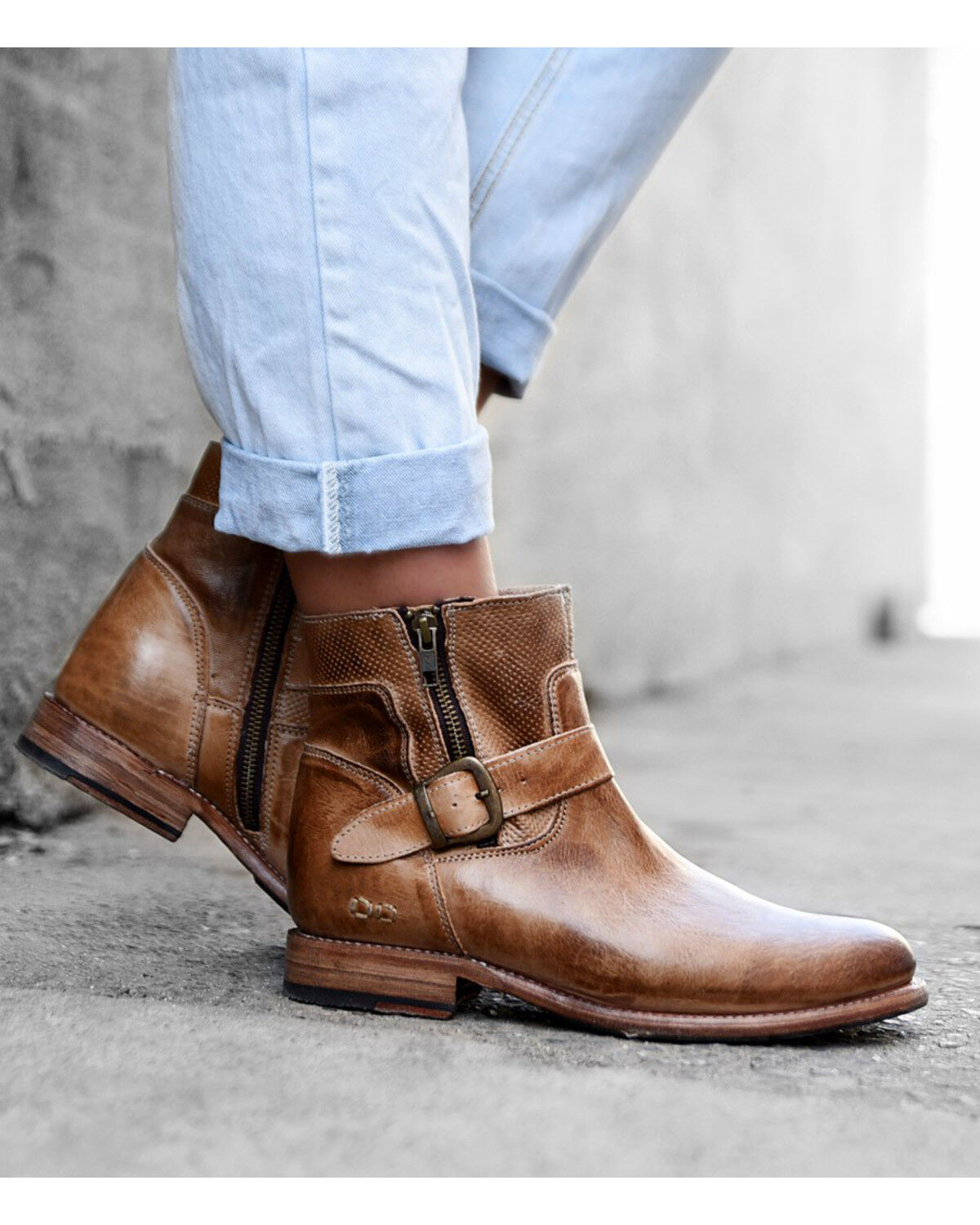 Image #2 - Bed Stu Women's Becca Side Zip Buckle Boots - Round Toe, Tan, hi-res