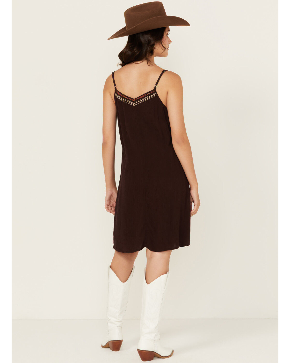 Image #4 - Shyanne Women's Embroidered Fringe Sleeveless Mini Dress, Chocolate, hi-res