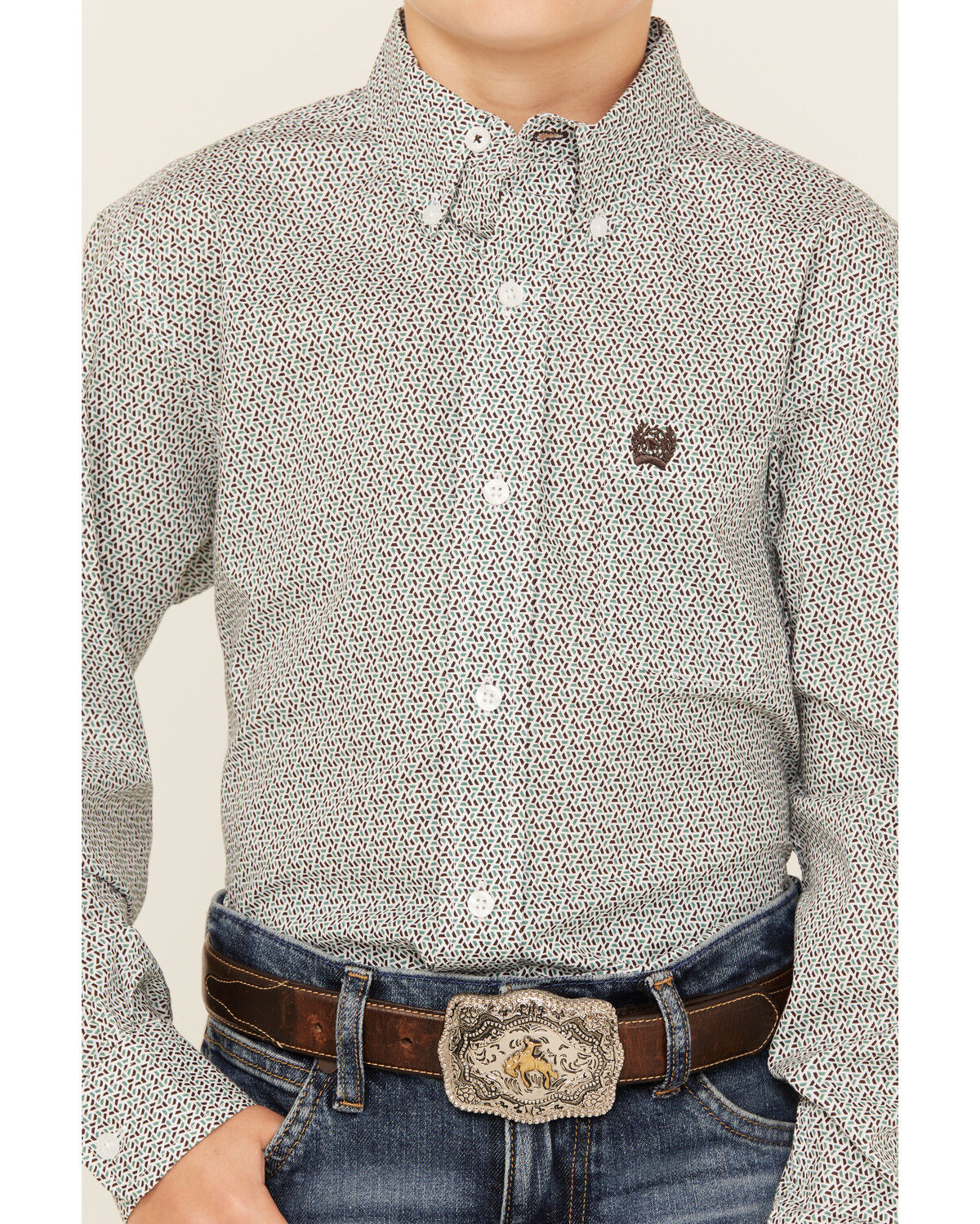 Image #3 - Cinch Boys' Geo Print Long Sleeve Button-Down Western Shirt, White, hi-res
