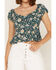 Image #3 - Shyanne Women's Floral Print Flounce Top, Deep Teal, hi-res