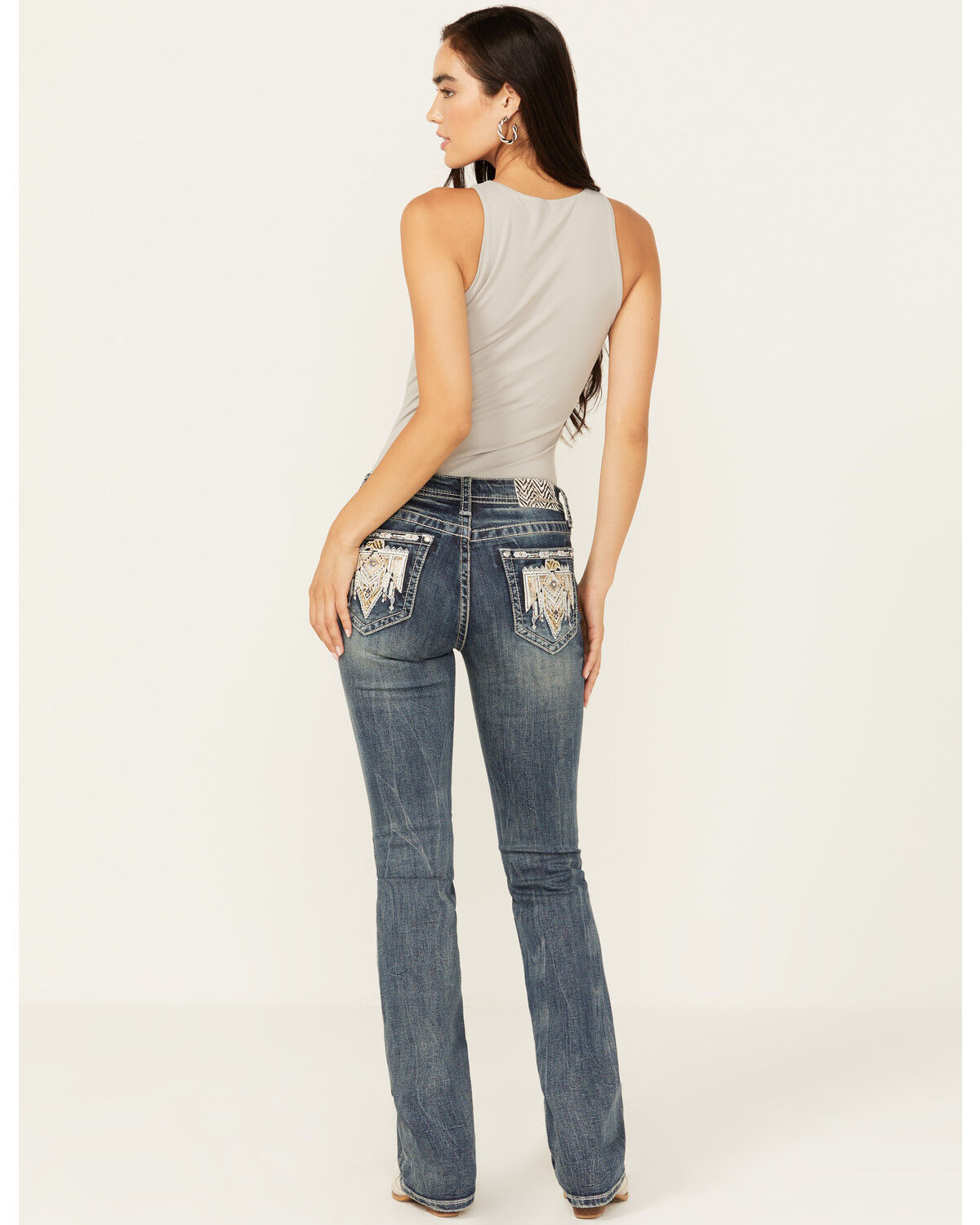 Image #1 - Grace in LA Women's Medium Wash Mid Rise Geometric Bird Bootcut Jeans, Medium Wash, hi-res