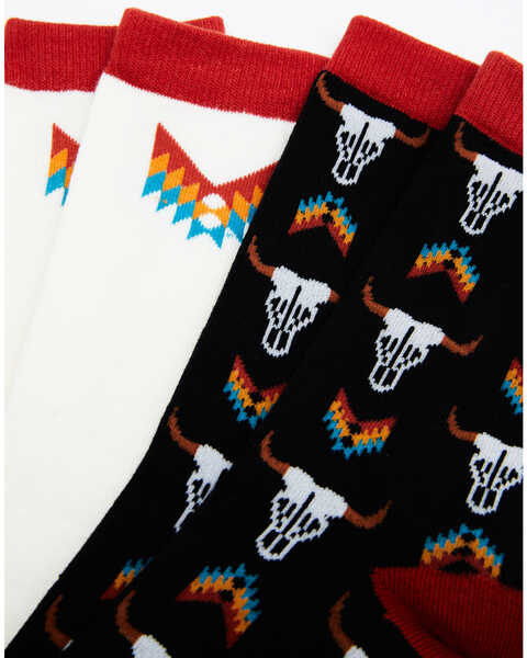 Image #2 - Shyanne Women's Navajo Bull Crew Socks - 2 Pack, Black, hi-res