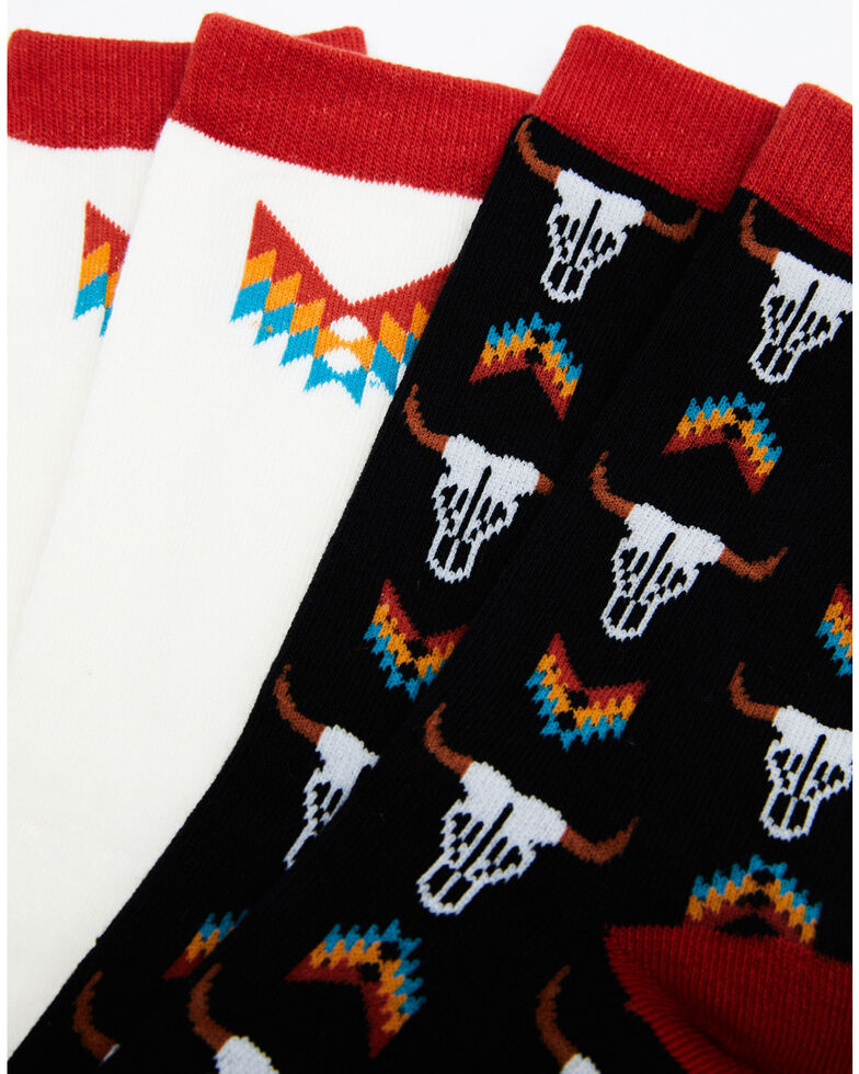 Shyanne Women's Navajo Bull Crew Socks - 2 Pack, Black, hi-res