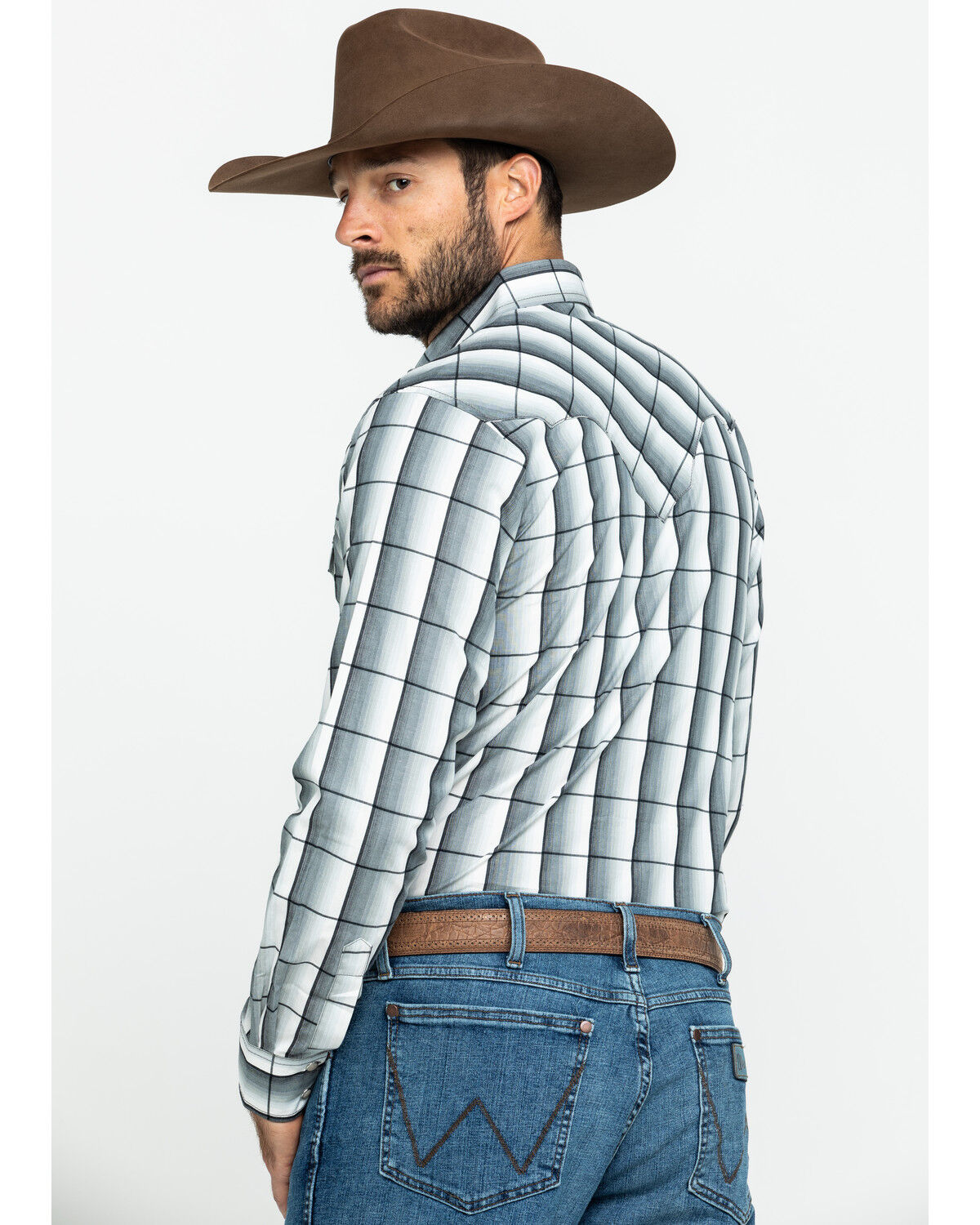 Image #2 - Wrangler Retro Men's Large Ombre Plaid Long Sleeve Western Shirt, , hi-res