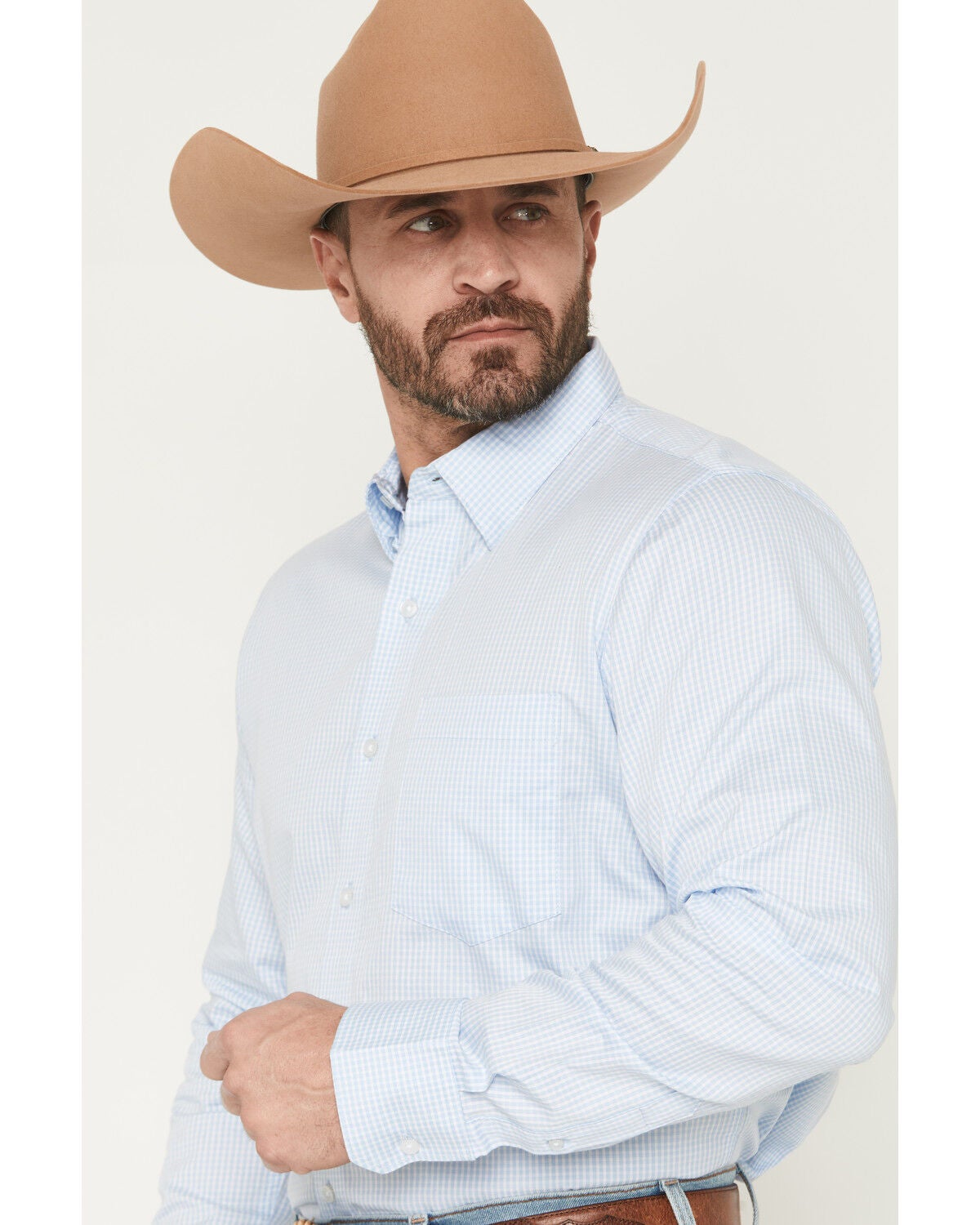 Image #4 - Wrangler X Cody Johnson Men's Checkered Print Long Sleeve Button-Down Western Shirt, Blue, hi-res