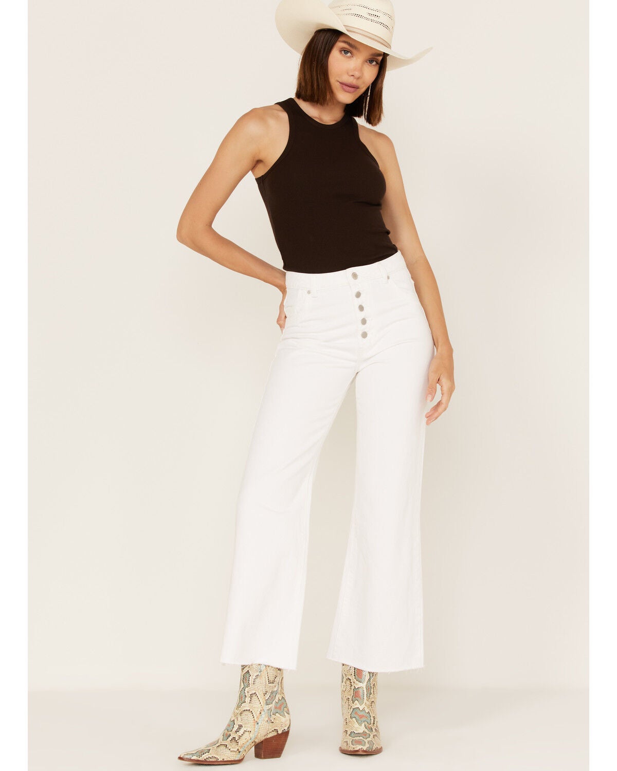 Rolla's Women's High Rise Eastcoast Cropped Flare Jeans, White, hi-res
