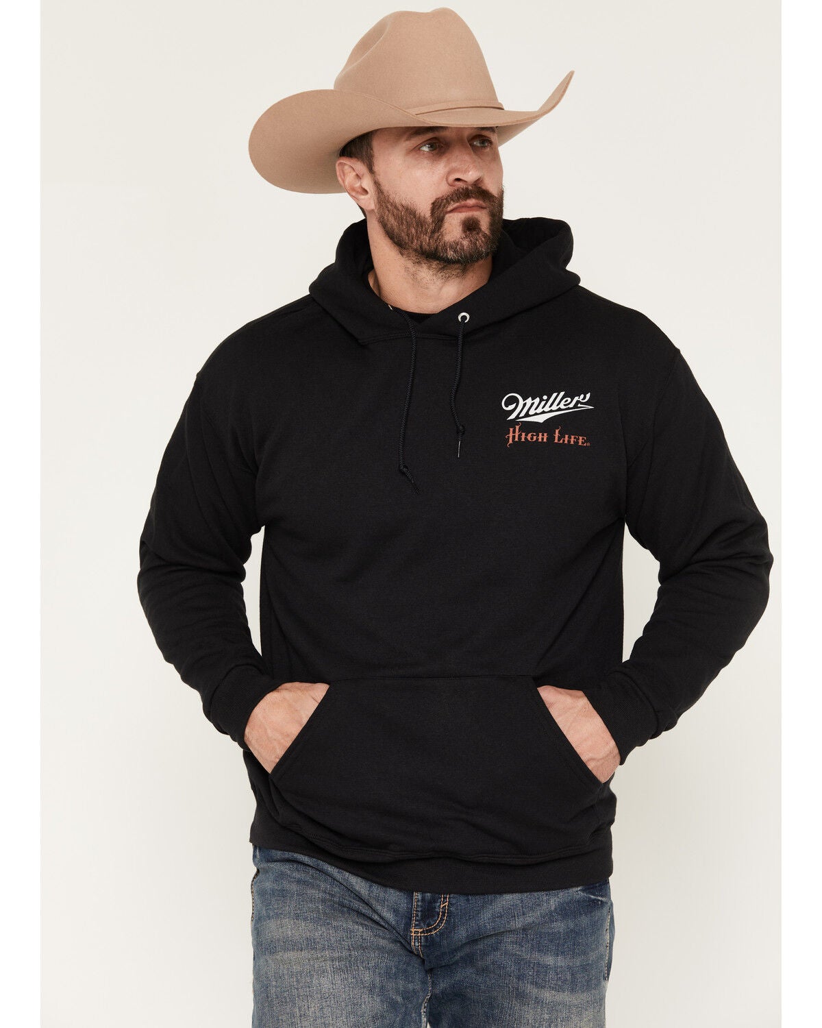 Miller Men's Boot Barn Exclusive High Life Draught Graphic Hooded Sweatshirt, Black, hi-res