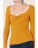 Image #3 - Panhandle Women's Cinch Front Ribbed Knit Long Sleeve Top, Gold, hi-res