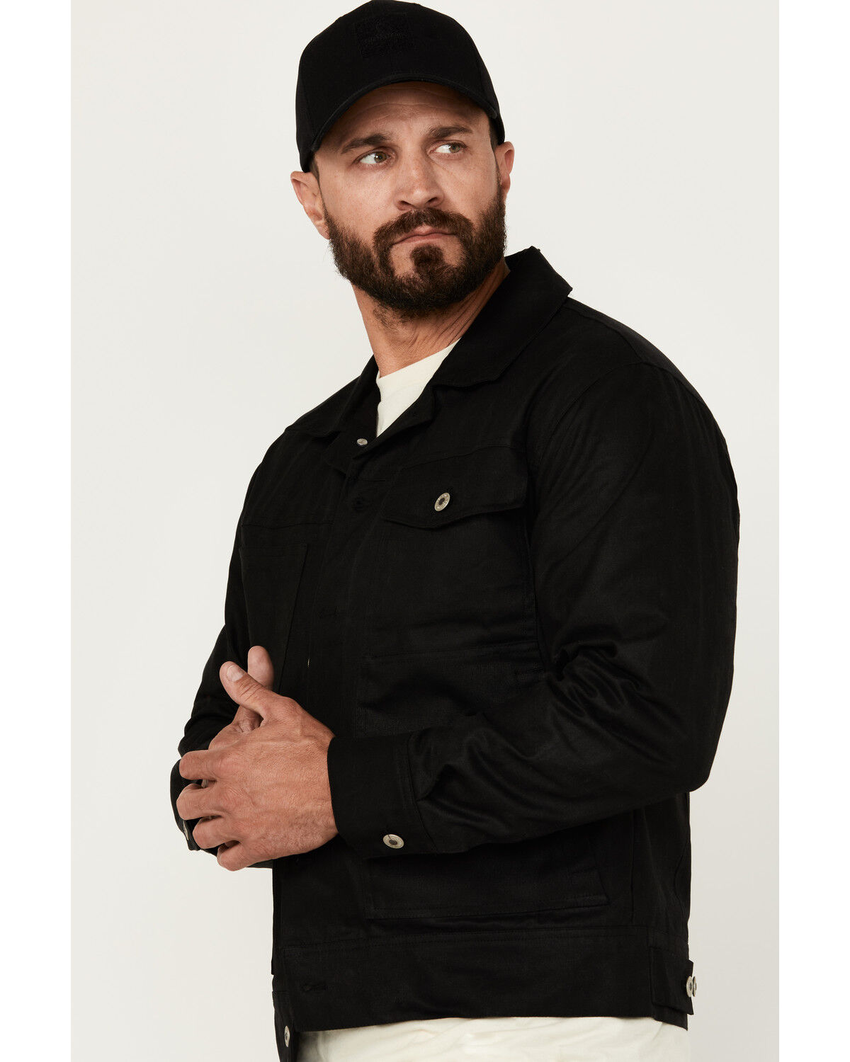 Image #2 - Resistol Men's Blackwater Solid Waxed Canvas Button-Down Jacket, Black, hi-res