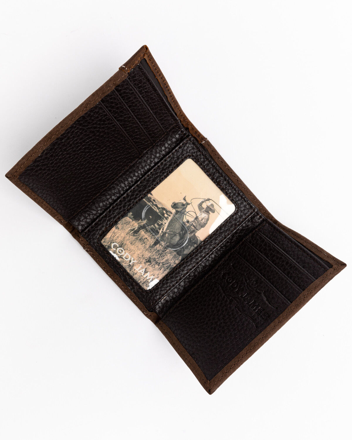 Image #3 - Cody James Men's Boot Stitch Longhorn Tri-Fold Leather Wallet, Tan, hi-res