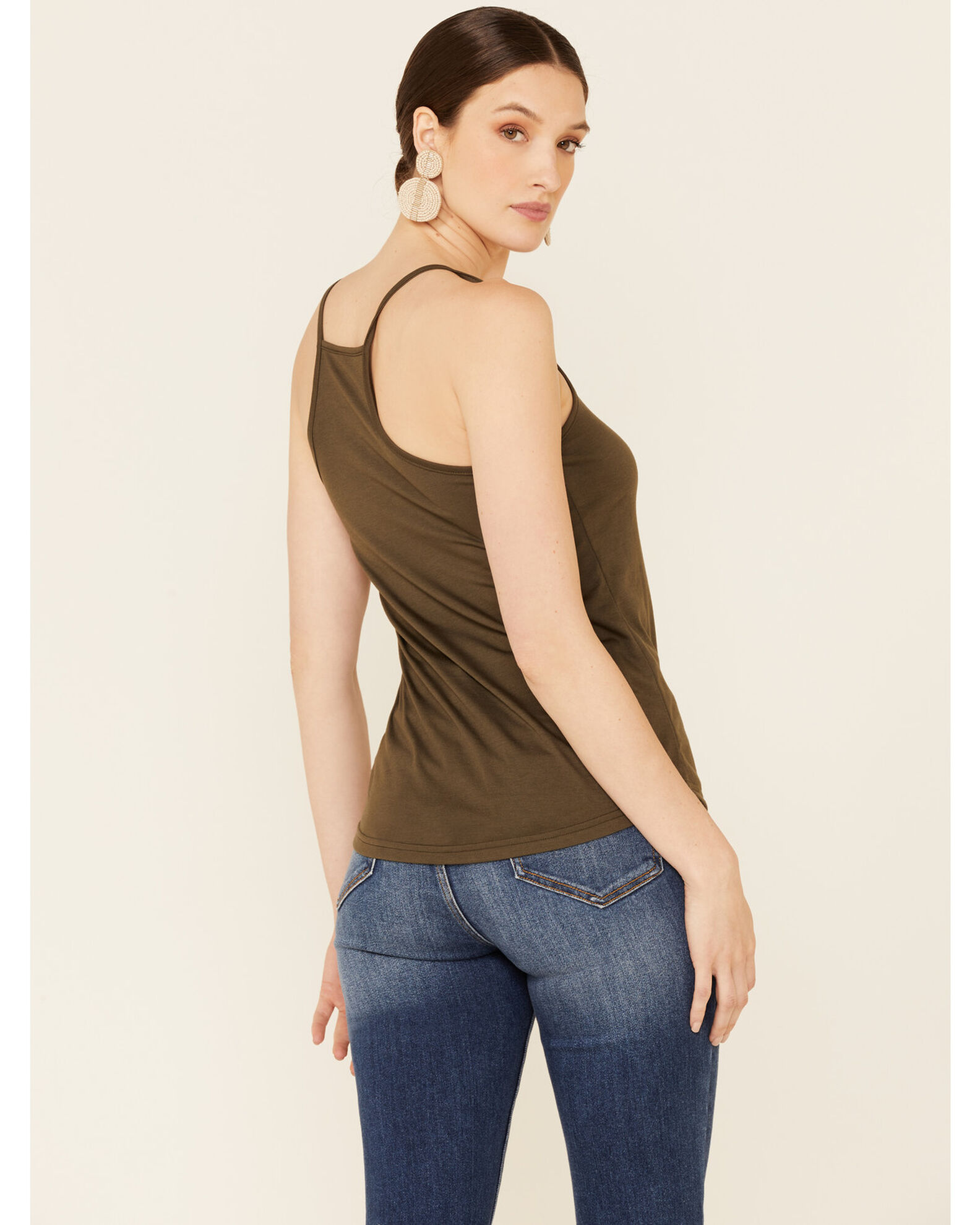Image #4 - Angie Women's Solid Green Halter Tank Top, Green, hi-res