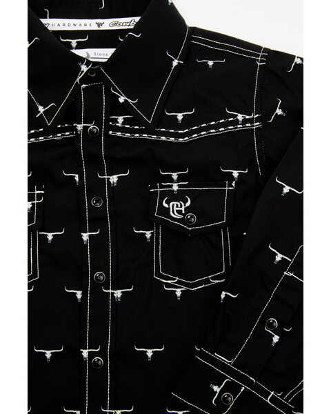 Image #2 - Cowboy Hardware Toddler Boys' Steerhead Print Long Sleeve Snap Western Shirt , Black, hi-res