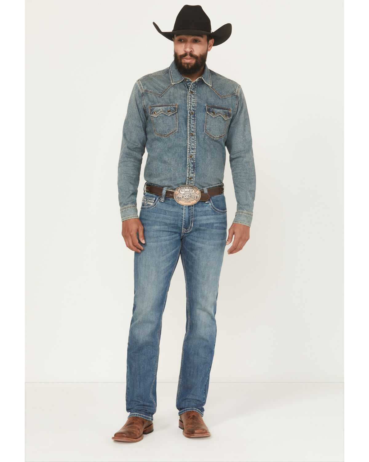 Image #1 - Rock & Roll Denim Men's Medium Wash Revolver Slim Straight Stretch Denim Jeans, Medium Wash, hi-res
