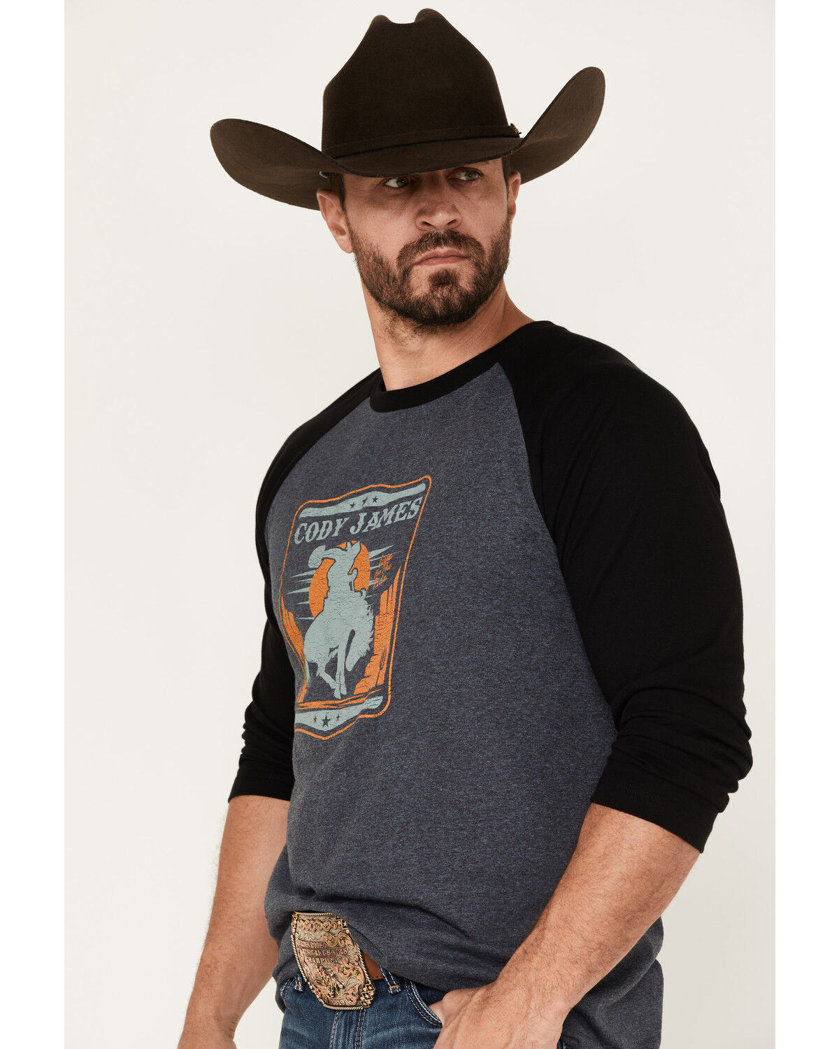Image #2 - Cody James Men's Canyon Bronco Graphic Raglan T-Shirt, Navy, hi-res