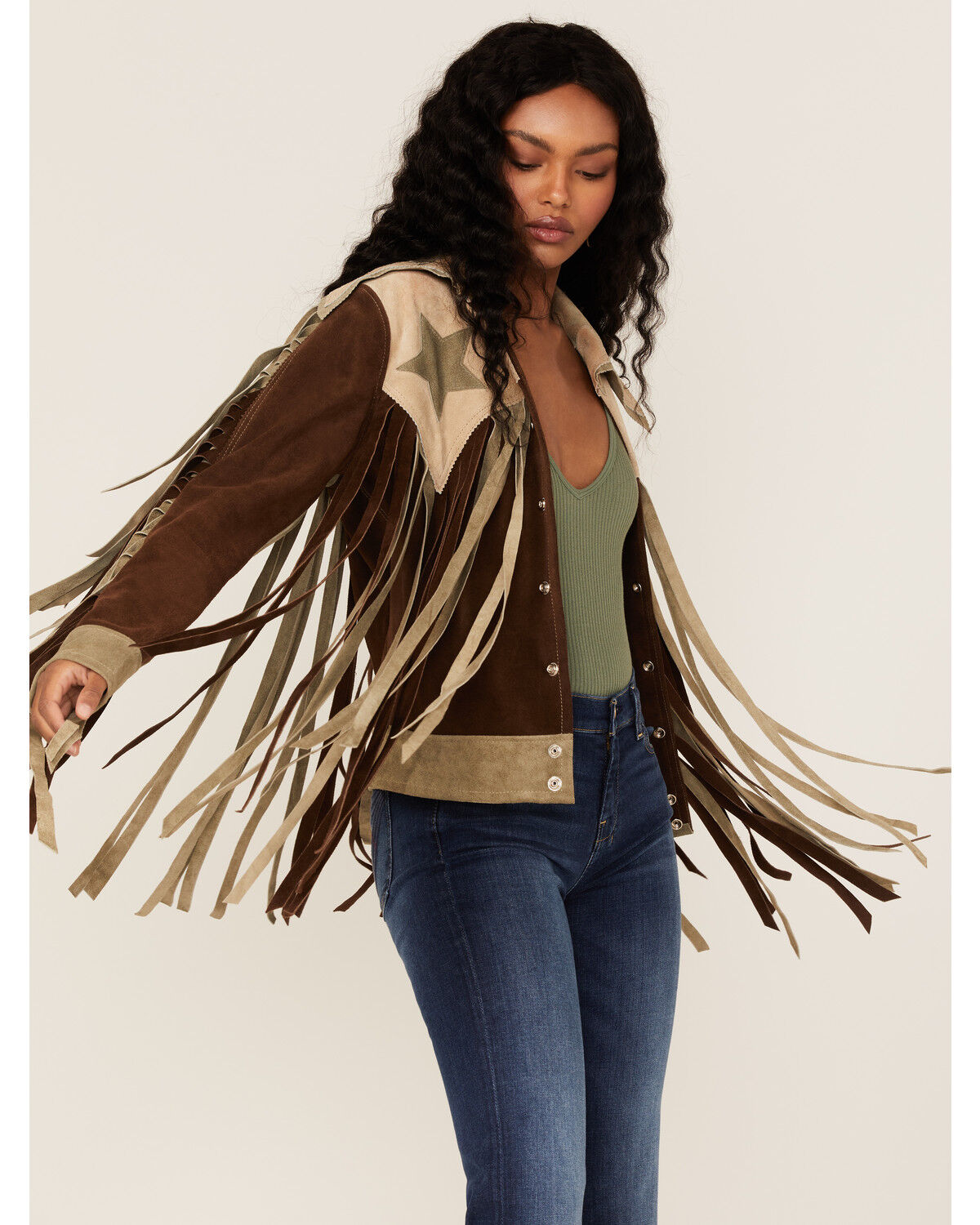 Image #3 - Understated Leather Women's Americana Star Fringe Suede Jacket, , hi-res