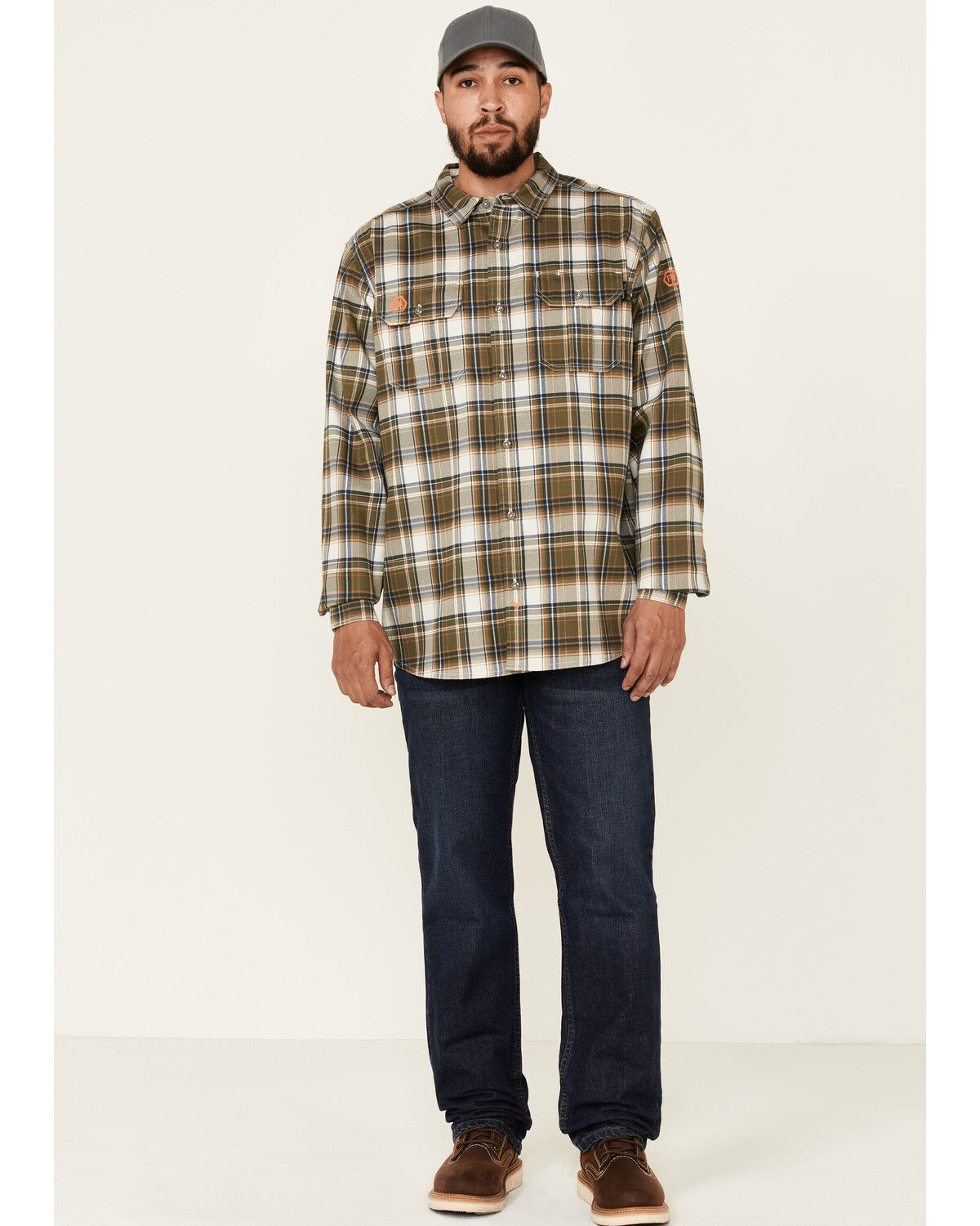 Image #3 - Hawx Men's FR Woven Plaid Print Long Sleeve Button-Down Work Shirt, Olive, hi-res