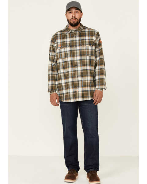 Image #3 - Hawx Men's FR Woven Plaid Print Long Sleeve Button-Down Work Shirt , Olive, hi-res