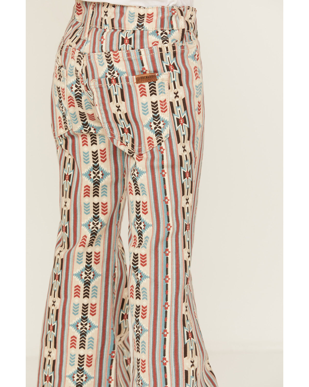 Image #4 - Panhandle Girls' Southwestern Striped Button Flare Stretch Denim Jeans, Natural, hi-res