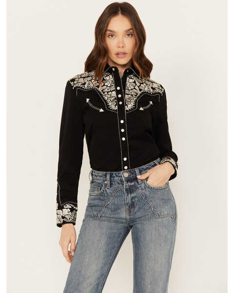 Scully Women's Silver Western Embroidered Shirt , Silver, hi-res