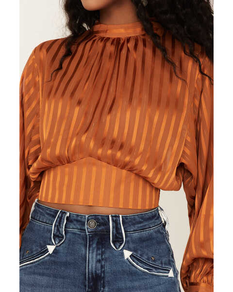 Image #3 - Flying Tomato Women's Shadow Stripe Top, Rust Copper, hi-res